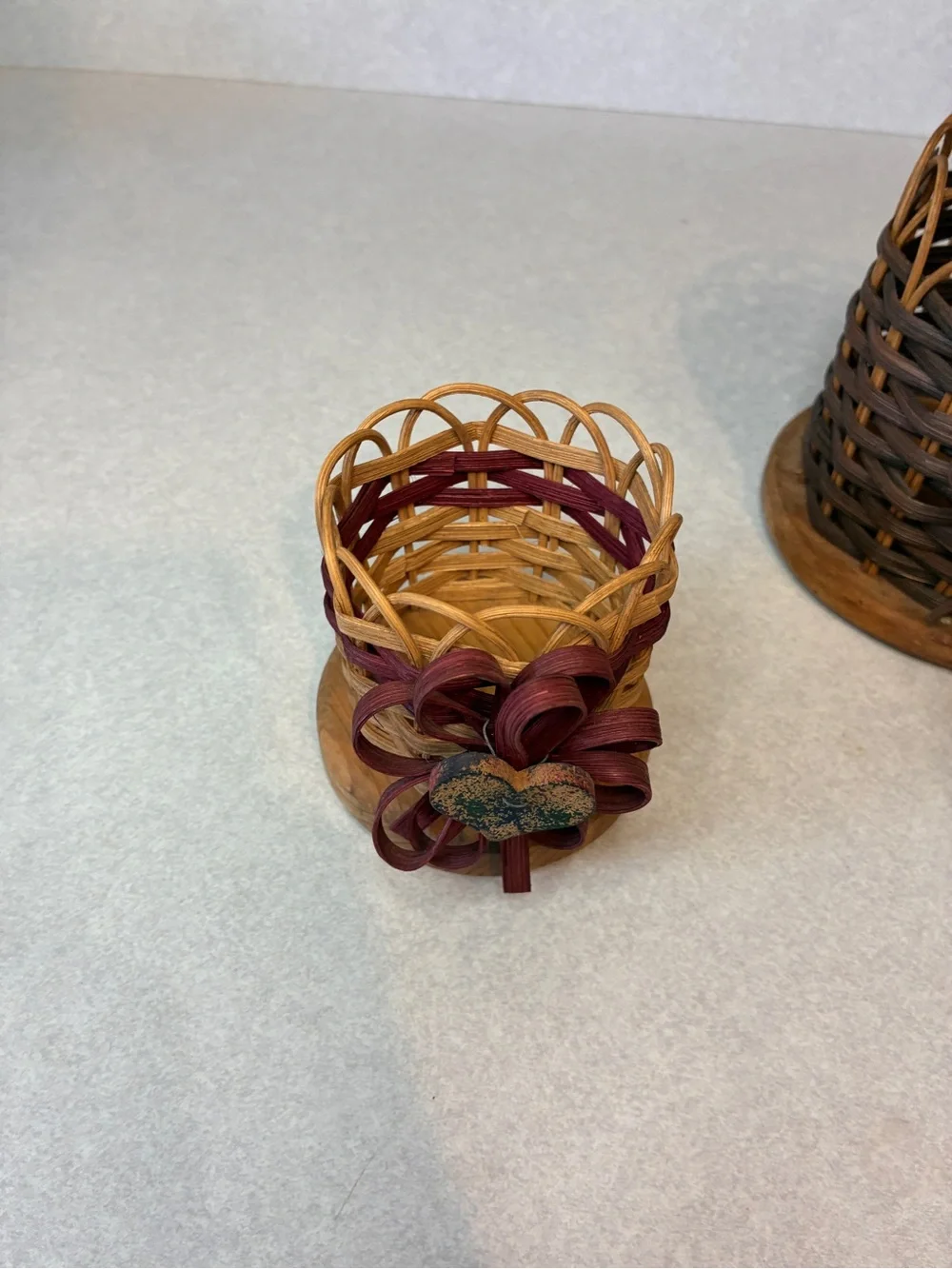 Vintage Woven Wicker Home Interiors Baskets/Candle Holder Set